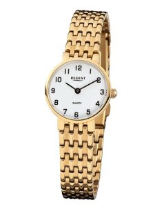 Regent Damen Armbanduhr F-716 Edelstahl gold plattiert
