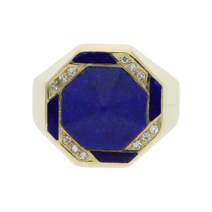 Lapislazuli Ring Gold 585 Diamanten emailiert Second Hand...