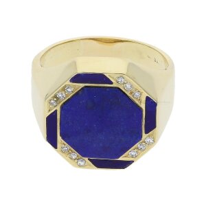 Lapislazuli Ring Gold 585 Diamanten emailiert Second Hand...
