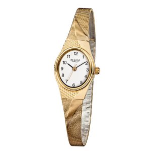 Regent Damen Armbanduhr F-622 Edelstahl gold plattiert