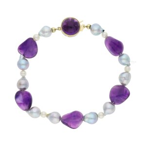 Armband 585/000 Gelbgold, Amethyst, Akoyazuchtperle,...