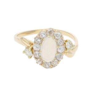 Ring 585/000 (14 Karat) Gold mit Diamanten und Opal,...