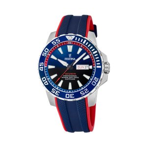 Festina Herren Uhr Diver F20662/1 Silikon Armband, Rot, Blau