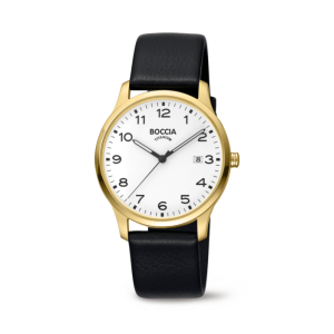 Boccia Herren Uhr 3620-08 Titan, Leder Classic vergoldet