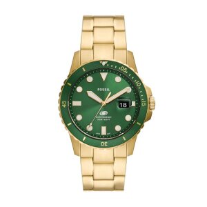 Fossil Herren Uhr FS5950 Grün, Edelstahl goldfarben