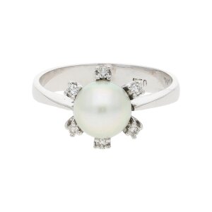 Ring 585/000 Weißgold Diamanten Akoyazuchtperle,...