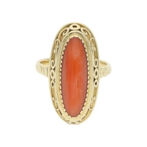 Ring 585 Gelbgold Koralle Von Kaiser Zeiten mit Signatur...