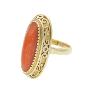 Ring 585 Gelbgold Koralle Von Kaiser Zeiten mit Signatur...