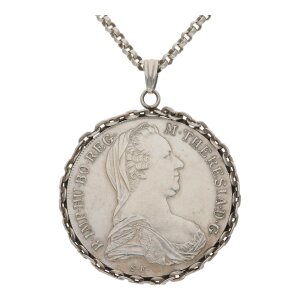 Anhänger Münze 835/000 Silber Maria Theresia mit Kette, getragen 25323147