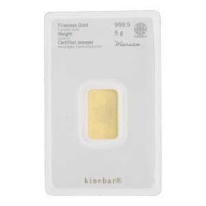 Goldbarren 5 Gramm Argor-Heraeus geprägt zertifiziert 999,9 Feingold 2022-GB-16-5g mit individueller Seriennummer