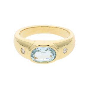 Damenring 750 Gelbgold Blautopas Brillanten Ring für...