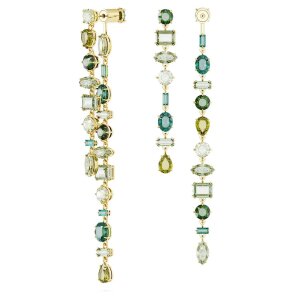 Swarovski Ohrhänger Gema Drop 5657390 Asymmetrisches Design, Verschiedene Schliffe, Extralang, Grün, Goldlegierungsschicht