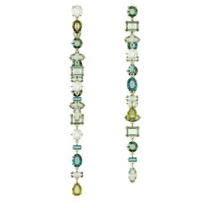 Swarovski Ohrhänger Gema Drop 5657390 Asymmetrisches Design, Verschiedene Schliffe, Extralang, Grün, Goldlegierungsschicht