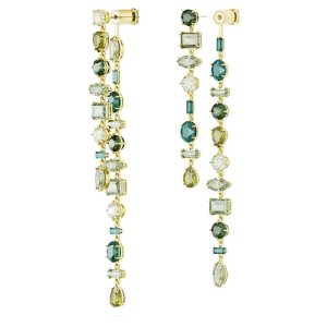 Swarovski Ohrhänger Gema Drop 5657390 Asymmetrisches Design, Verschiedene Schliffe, Extralang, Grün, Goldlegierungsschicht