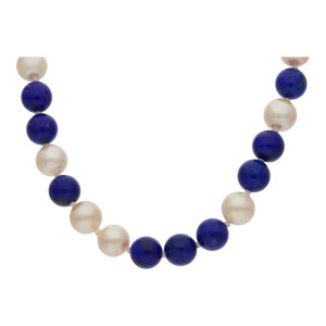 Halskette mit Lapislazuli und Akoya Zuchtperle, neuer...