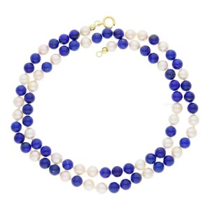 Halskette mit Lapislazuli und Akoya Zuchtperle, neuer...