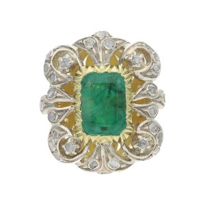 Vintage Ring Gold und Weißgold 750 Smaragd Second...