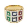 750/000 (18 Karat) Gold Ring mit Brillant, Rubin, Saphir und Smaragd, Second Hand, getragen