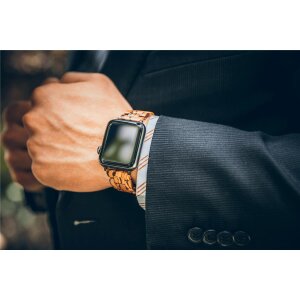 Apple Watch Armband Laimer UB82-AW44 MUNICH Zebranoholz, Edelstahl für Applewatch Gehäuse 42, 44, 45 und 49 mm