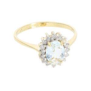 Aquamarin Ring mit Diamanten 585 Gold Second Hand, getragen