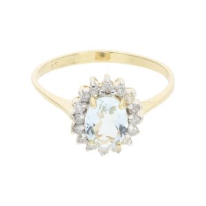 Aquamarin Ring mit Diamanten 585 Gold Second Hand, getragen