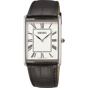 Seiko Uhr Unisex SWR049P1 Edelstahl mit Lederband Schwarz