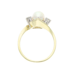 Second Hand Ring Gold 585 mit Perle und Diamant, getragen