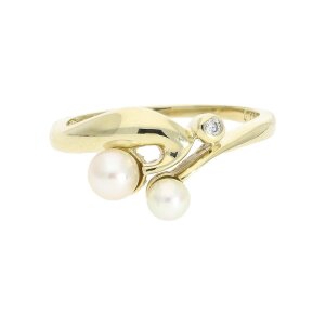 Second Hand Perlen Ring Gold 585 Diamant, getragen