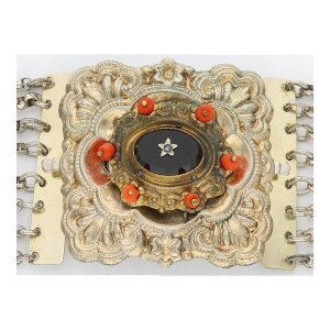 Kropfkette Silber Tracht Onyx Koralle, Second Hand, getragen
