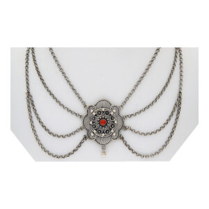 Trachtencollier 925/000 Silber, geschwärzt, Koralle,...