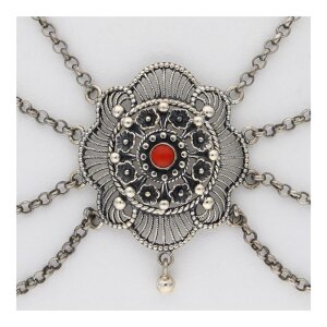 Trachtencollier 925/000 Silber, geschwärzt, Koralle,...
