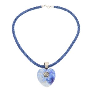 Lapislazuli Herz-Anhänger mit Kordelkette in Blau...