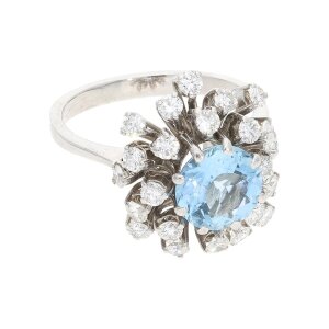 Ring Weißgold 750 Blautopas und Diamanten Second...