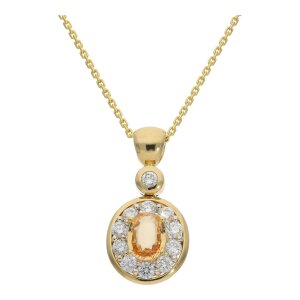 Padparadsche Saphir Anhänger Handarbeit, Diamant...