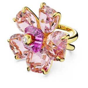 Swarovski 5657280 Florere Cocktailring, Blume, Rosa, Gold plattiert, Größe 60