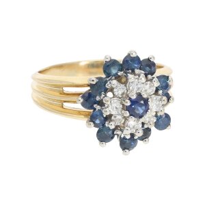 Ring 585 Gold blau Saphir Diamanten Second Hand 25324366...