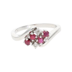 585 Weißgold Damen Ring Rubin Diamant Second Hand...