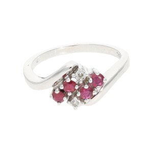 585 Weißgold Damen Ring Rubin Diamant Second Hand...