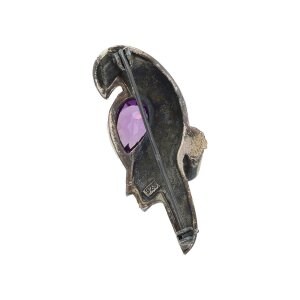Silber Brosche Papagei mit Amethyst Markasit wie neu...
