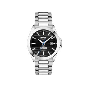 Boss Herrenuhr 1514170 Edelstahl, Quarz, Silber, Schwarz