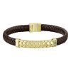 Boss Armband für Herren 1580675M Leder, Edelstahl, goldfarben