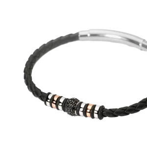 Mabina Herren Armband aus Leder, Edelstahl, Silber mit...