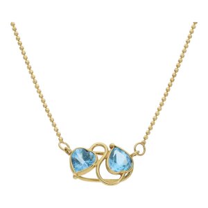 Damen Collier Doppelherz mit Blautopas Gold 750 25325648...