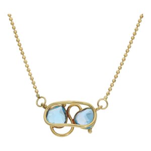Damen Collier Doppelherz mit Blautopas Gold 750 25325648...