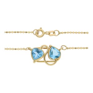 Damen Collier Doppelherz mit Blautopas Gold 750 25325648 Second Hand, getragen