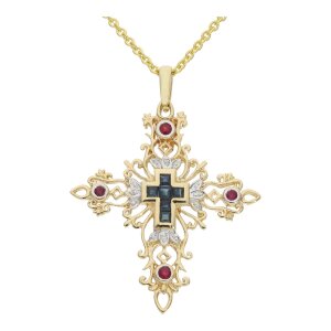 Gold Kreuz 585 Ketten Anhänger Unisex mit Saphir,...