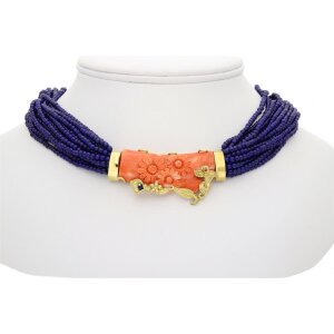 Collier aus Lapislazuli und Koralle 25325777 Handarbeit,...