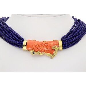 Collier aus Lapislazuli und Koralle 25325777 Handarbeit,...