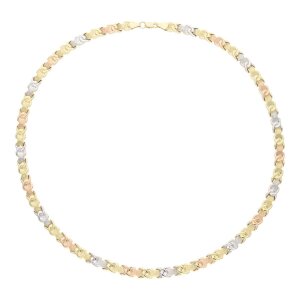 Halskette Damen Gold 585 dreifarbig halbmassiv Collier...