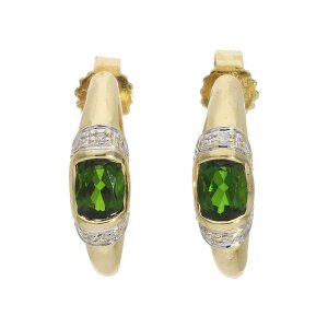 Goldohrstecker 585/000 Chromdiopsid und Diamanten 0,04 ct